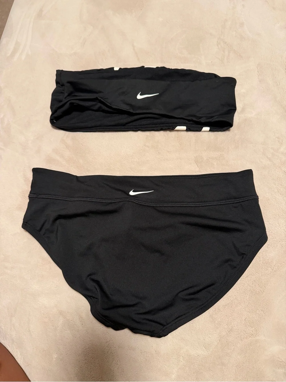 Nike Black Bandeau Bikini Set with White Stripe Detail - Women Swim